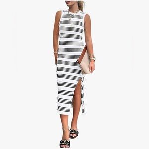 Striped Black and White Sleeveless Dress